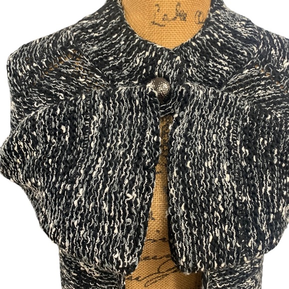 BCBGMAXAZRIA Black White Heather Single Button Heavyweight Cardigan Sweater - Picture 5 of 11